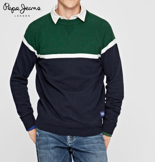 ペペジーンズ ニット セーター クルーネック メンズ トップス PEPE JEANS LONDON MARLON TRICOLOR SWEATER DULWICH【正規取扱店】
