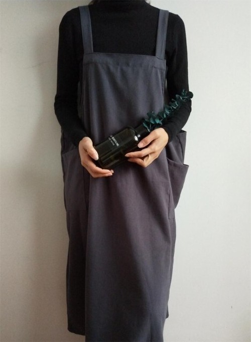 ナチュラル素材のエプロン レトロ コットン リネン ホームウエア カフェ風 作業服 海外のおしゃれな大人のレディースファッション通販 サイトhanano Emon