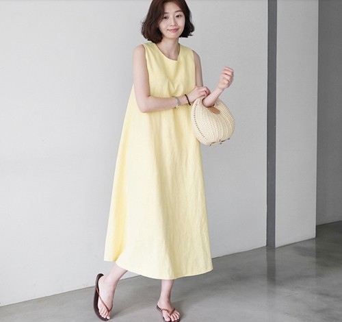 ワンピース レディース オーバーサイズ 夏ワンピース リネンオーバーサイズワンピース ホワイト イエロー S M L Xl 無地 ノースリーブ シンプル ニュアンスカラー デイリー カジュアル 夏 A0106 Colorful Closet おしゃれなトレンド海外レディースファッション通販