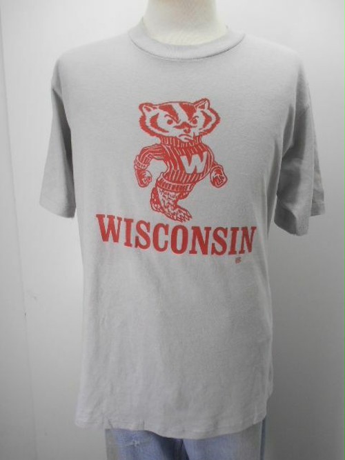 80s Tシャツ L グレー Wisconsin キャラクター アメカジ 古着 Ab435 古着屋 ジョージア