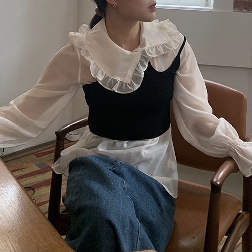 frill asymmetry collar sheer blouse frill asymmetry collar sheer blouse