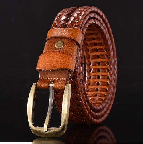 本革ベルト 高級感 メッシュ ベルト メンズ 編み込み キャメル Kai Hmf