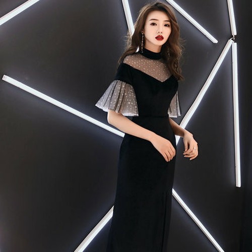 フレア袖 Vネック スリット ロングドレス 半袖 パーティー 衣装 ワンピース ドレス S Ll Ka140 Kanoa ドレスショップ