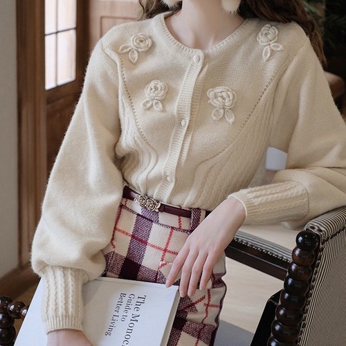 rose motif knit cardigan rose motif knit cardigan