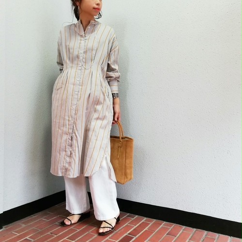 ≪再入荷≫THIS IS MY HAPPY THINGS (綿サテンフロントタックシャツワンピ) ≪再入荷≫THIS IS MY HAPPY THINGS (綿サテンフロントタックシャツワンピ)
