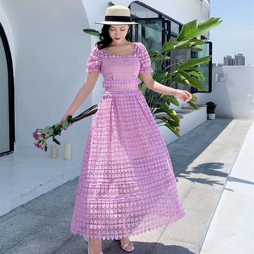 夏ワンピース 夏ワンピ ワンピース ワンピ 通販ワンピ 通販 通販ワンピース 女性用 レディース パフスリーブ 総レース 半袖 ハイウエスト ロング 無地 パンチング レース リゾート 旅行 夏 シンプル 定番 人気 おすすめ サマー 上品 エレガント 脚長効果 セクシー 透け感