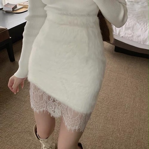 fur contrast lace skirt fur contrast lace skirt