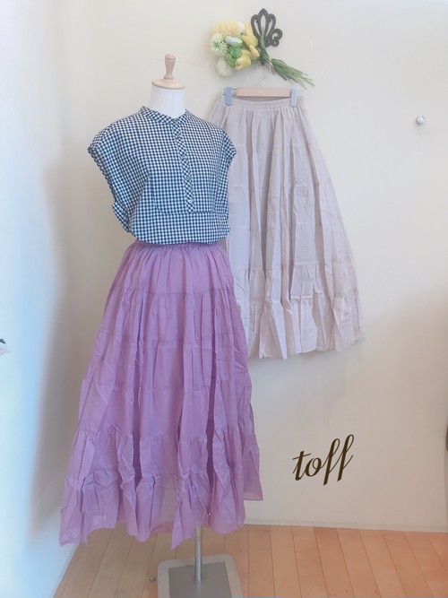 Toff Minoh Off Ananaティアードマキシスカート ピンク ライトベージュ Toff