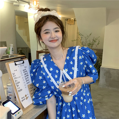 送料無料 レトロロイヤルブルーワンピース W 韓国レディースファッション通販 Whidy