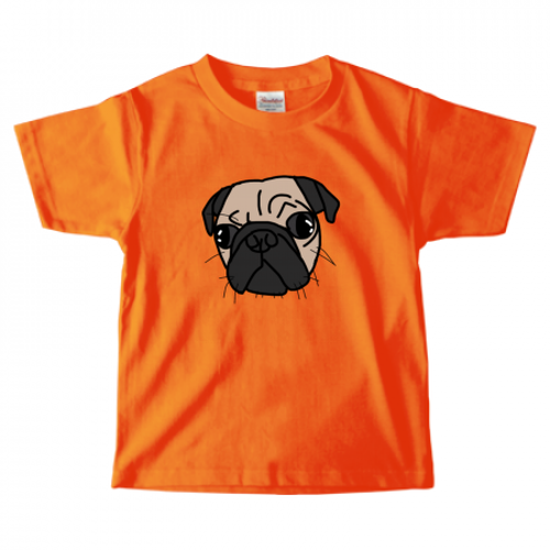 鼻ぺちゃぶさかわパグ犬 コットンキッズ 子供用 Kids Tシャツ オレンジ Pug Cotton Tshirts Orange 1a Chabashila