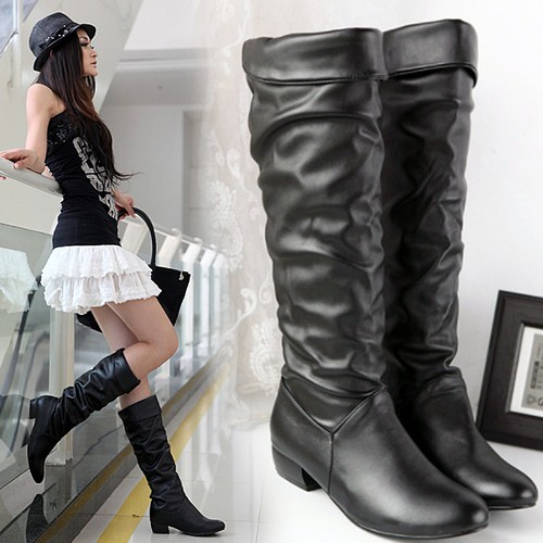 ロングブーツ くしゅくしゅ ポインテッドトゥ 太ヒール 疲れない カジュアル 大人可愛い 秋冬 デート お出かけ Sh 1270 街角のカフェテラス