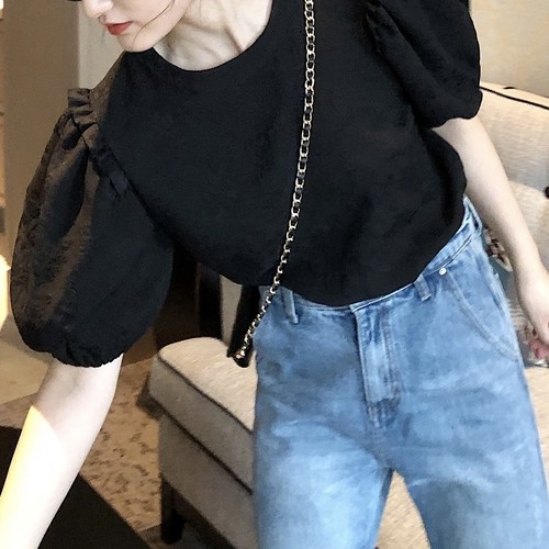 emboss flower balloon sleeve tops 2c's emboss flower balloon sleeve tops 2c's