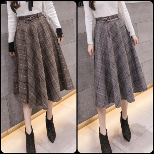 大人可愛いチェック柄ミモレ丈スカート ロング Aライン フレア ハイウェスト こなれ感 コンサバ系 大人可愛い 冬 お出かけ 女子会 街角のカフェテラス