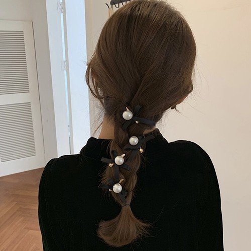 pearl black ribbon clip 2pc's set pearl black ribbon clip 2pc's set