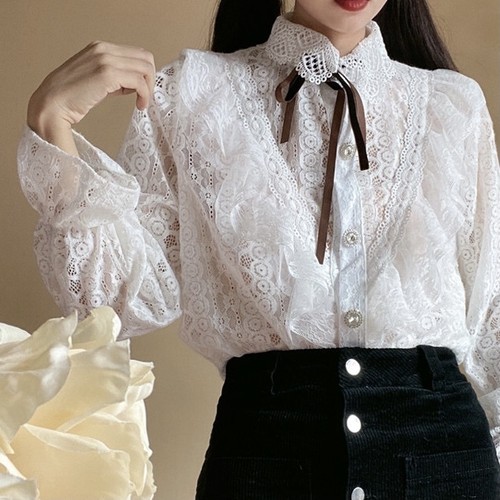 full lace ribbon tie blouse full lace ribbon tie blouse