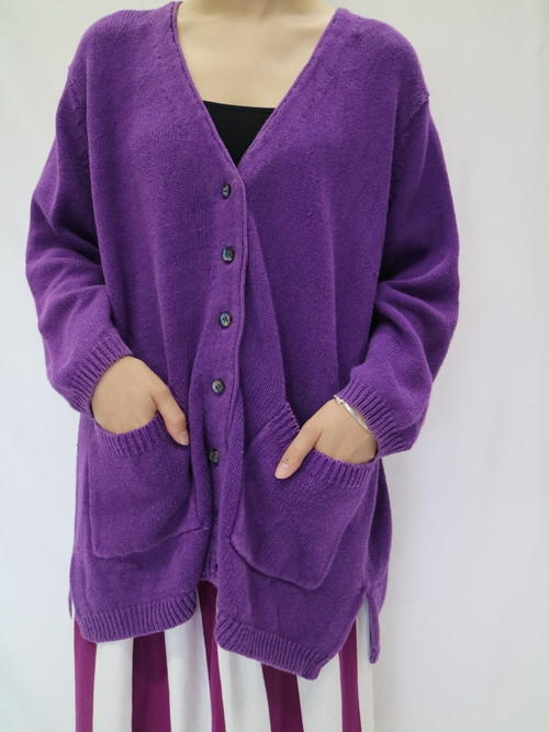 color knit cardigan　purple