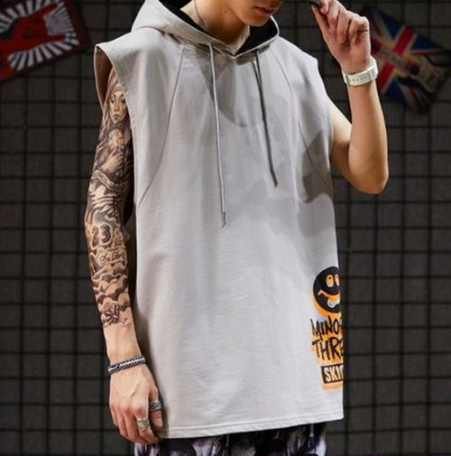 送料無料 ビッグバックロゴ イラスト ノースリーブ パーカー Prettymart