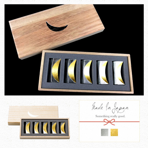 箸置 月 5ヶ入 桐箱入り 金箔 能作 錫 箸置き お洒落 三日月 ギフト Tinware Chopstick Rest Moon Set Of 5 Madeinjapan ギフトにおすすめな和のネットショップ