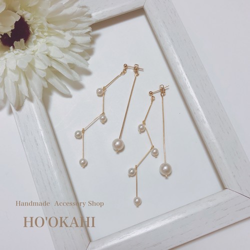 小粒パールが揺れる3wayピアス/イヤリング