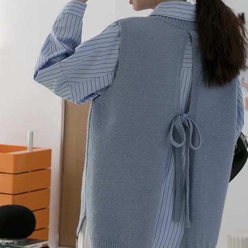 stripe shirt + back ribbon vest set 2c's stripe shirt + back ribbon vest set 2c's