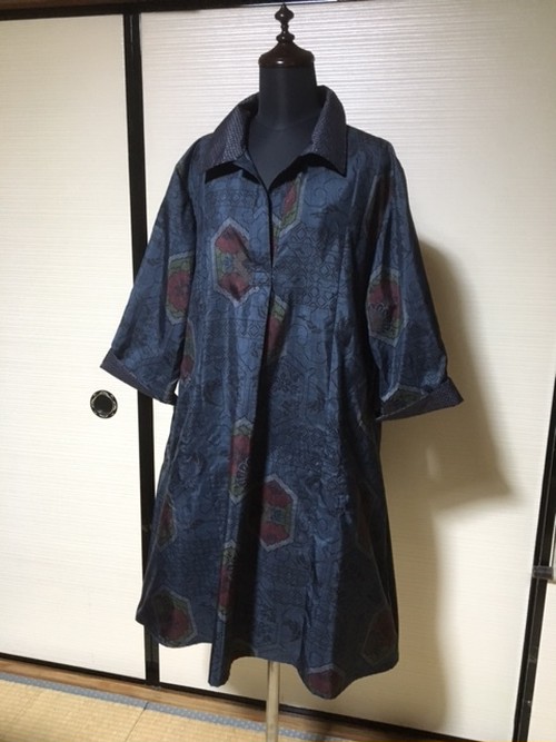 着物リメイク 大島紬のシャツワンピース 着物リメイク嬉しいや