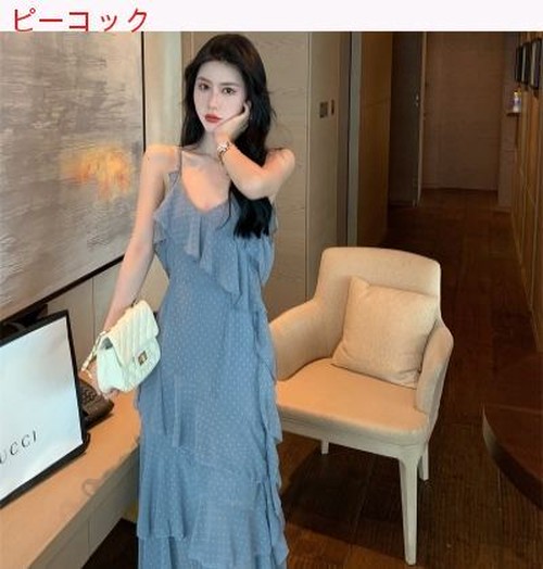 送料無料 ホリデー 風 ワンピース フリル 肩なし ベスト シフォン ドレス A 韓国レディースファッション通販 Whidy