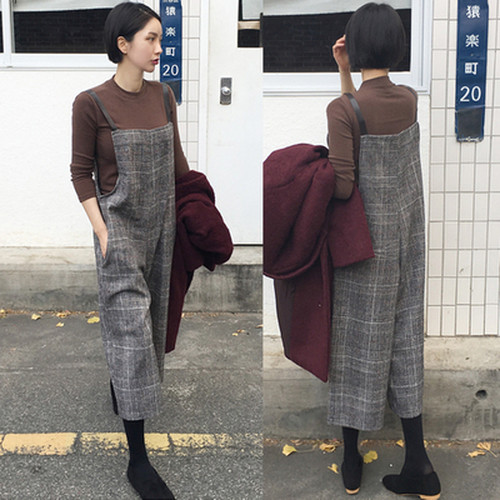 499 トラッドチェック柄がシックでオシャレなクロップド丈のオールインワン チェック柄 海外のプチプラきれいめカジュアルレディースファッション Pakaian Lucu 海外のプチプラきれいめカジュアルレディースファッション Pakaian Lucu