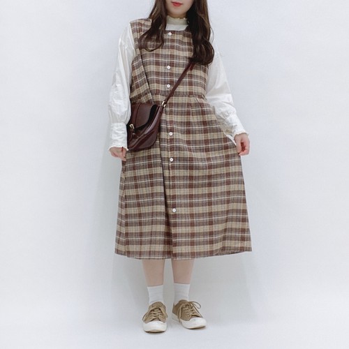 ブラウンチェックワンピース L92 3 Noaofficial