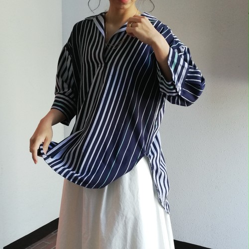 ne Quittez pas(Poplin Stripe Gather Blouse) ne Quittez pas(Poplin Stripe Gather Blouse)