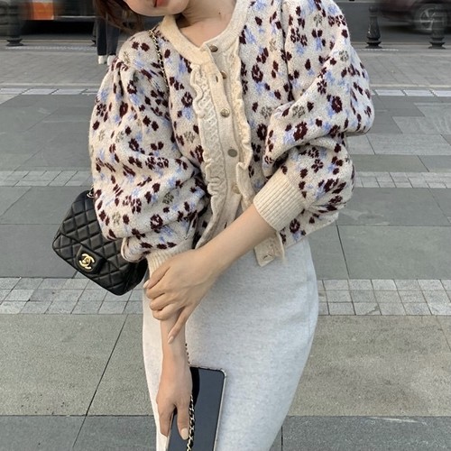 flower pattern front frill cardigan flower pattern front frill cardigan