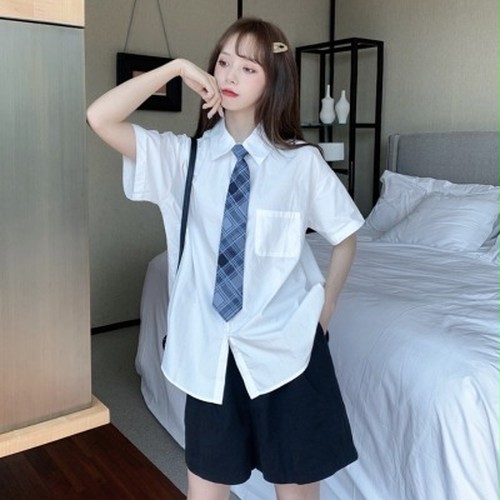 送料無料 カレッジ風 セット 女 春 白い半袖 ネクタイ付きシャツ レジャー ワイ A 韓国レディース ファッション通販 Whidy