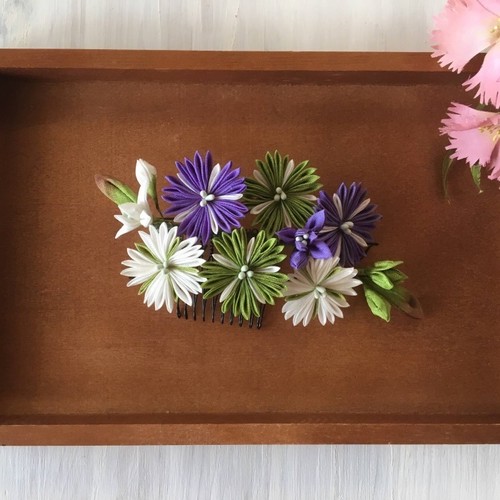 創作つまみ細工髪飾り 撫子花髪飾り 一点物 創作和小物 和秀