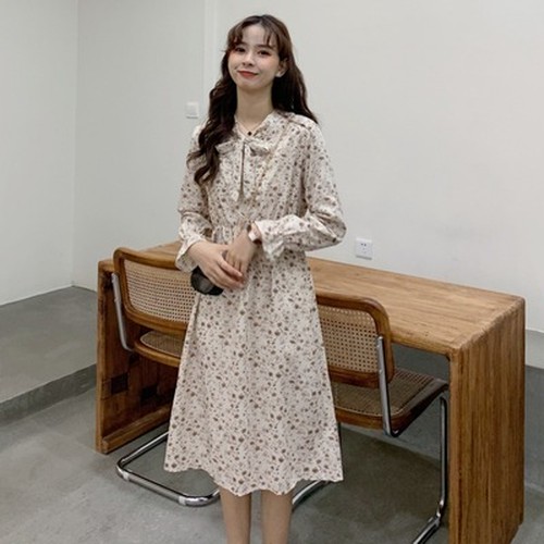 送料無料 フローラル シフォンワンピース 息子 レディース 年 秋と冬 ウエストマーク A 韓国レディースファッション通販 Whidy