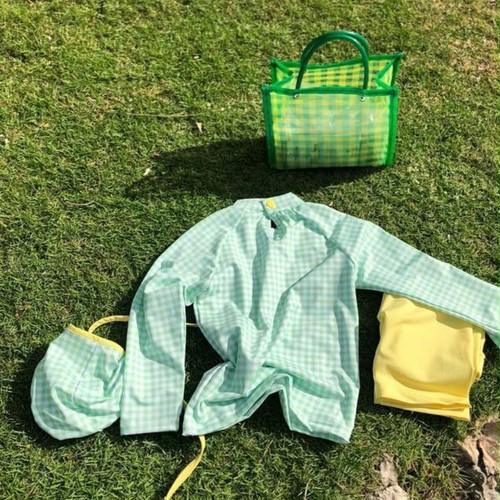 【即納】パステルネオン チェックスイムウェアセット mybebe 【即納】パステルネオン チェックスイムウェアセット mybebe