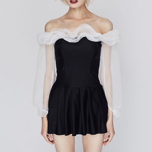 off shoulder sheer sleeve swim wear off shoulder sheer sleeve swim wear