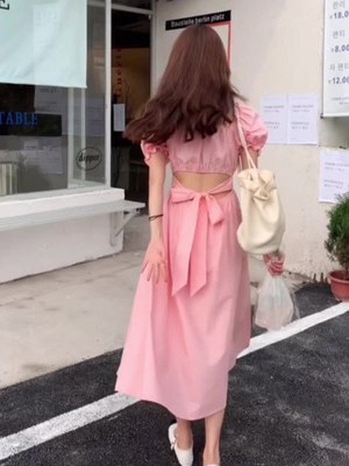 送料無料 背中開き ロングスタイル 白 ワンピース 女 夏 仙 ザ ウエストマーク 着やせ プリ A 韓国レディースファッション通販 Whidy