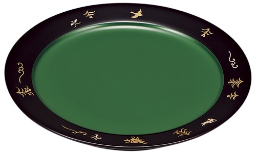 A18-9　7.5干菓子盆　青漆塗　草原紋