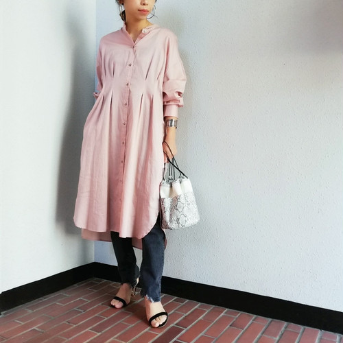≪再入荷≫THIS IS MY HAPPY THINGS (綿サテンフロントタックシャツワンピ) ≪再入荷≫THIS IS MY HAPPY THINGS (綿サテンフロントタックシャツワンピ)