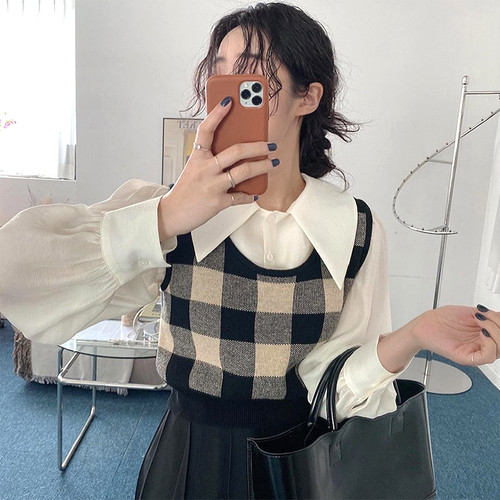 送料無料 チェック柄チェックベスト W 韓国レディースファッション通販 Whidy