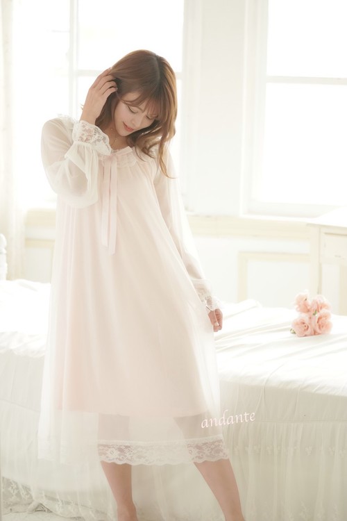シフォンワンピースルームウェア ベビーピンク P アパレル通販 Andante