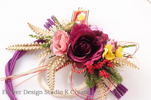 2020年☆お正月飾り★ボルドーの薔薇のラタンしめ縄　お正月飾り　モダンしめ縄　しめ縄飾り