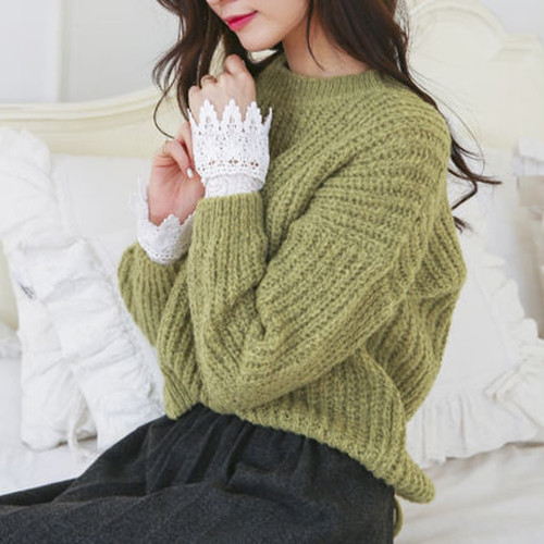 Cute♡バック編み込みクルーネックセーター