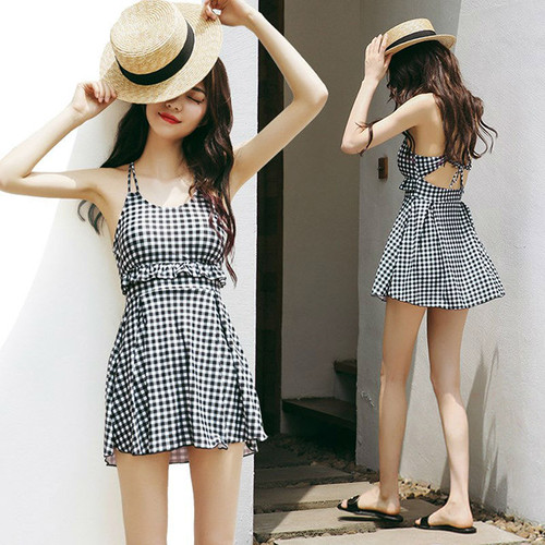 レトロ ヴィンテージ風 クラシカル レディース 水着 ワンピース ワンピース水着 体型カバー セクシー かわいい 水着 ワンピース 40代 ギンガムチェック Xl T004 Haln1110 胡蝶の夢 大きいサイズ専門店