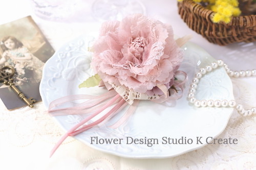 結婚式・卒業式・入学式に♡レースとオーガンジーの布薔薇コサージュ :B　ピンク　入学式　卒業式　フォーマル　パーティー　謝恩会