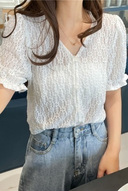 送料無料 夏 韓国風 気質 設計感 泡 半袖 白 シャツ 女性 フランス語 トップ A 韓国レディースファッション通販 Whidy