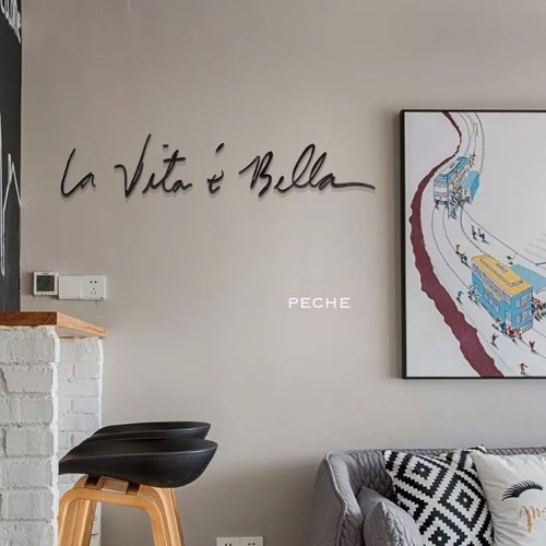 即納 ステッカー お洒落 プレートシール 輸入雑貨 モノトーン 北欧 ３d シンプル カフェ風 海外インテリア 立体 アルファベット 黒 ブラック 英字 ゴールド シール ウォールステッカー Peche ペシェ