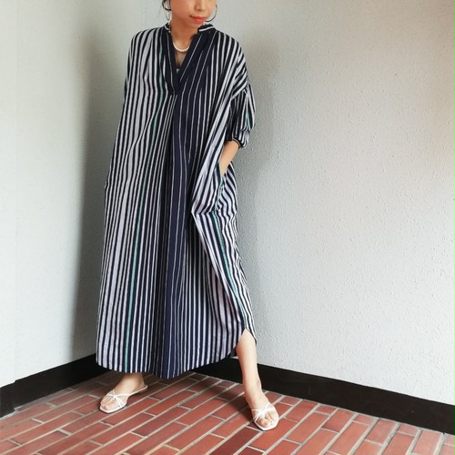 ne Quittez pas(Poplin Stripe Stand Collar Dress) ne Quittez pas(Poplin Stripe Stand Collar Dress)