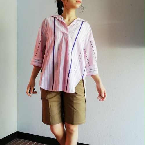 ne Quittez pas(Poplin Stripe Gather Blouse) ne Quittez pas(Poplin Stripe Gather Blouse)
