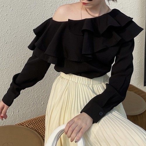 off shoulder drape frill blouse off shoulder drape frill blouse