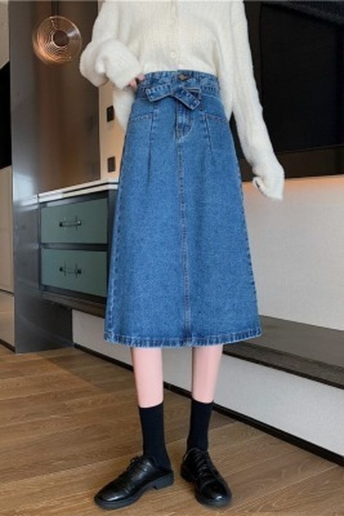 送料無料 デニムスカート 息子 秋冬 日 と セーターの女性 年 ハイウエスト 中 A 韓国レディースファッション通販 Whidy